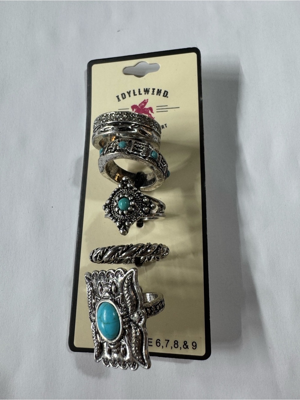 Idyllwind Silver Tone Boho Stack Rings with Turquoise Accents